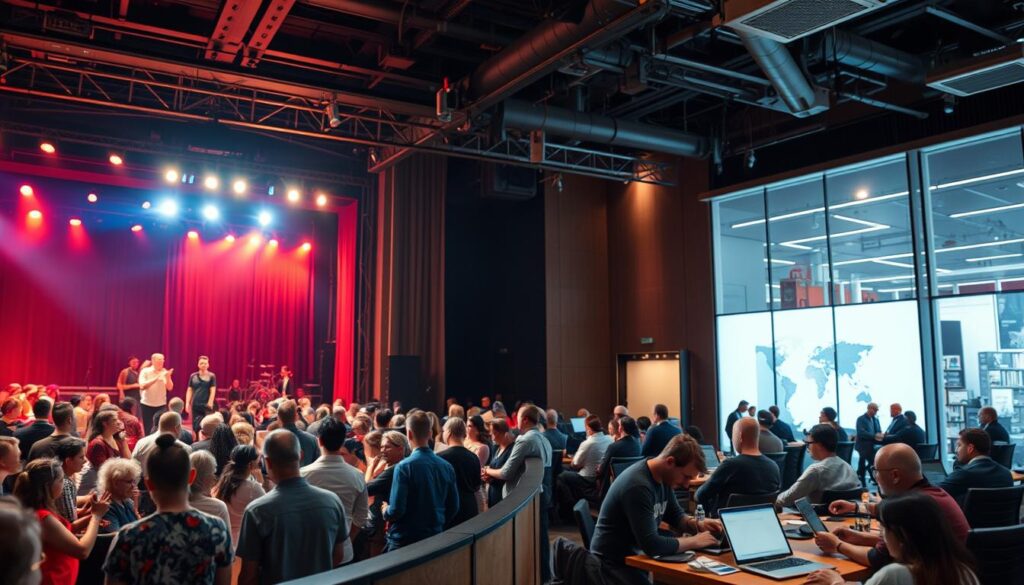 Vergleich Theaterfestival vs. Tech-Firma Theaterevent Kulturevent Live-Performances Dramatik Schauspielerei